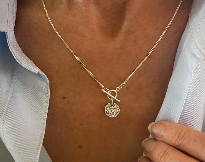 925 Silver Toggle Small Disc Necklace | dainty curb chain | 925 sterling silver