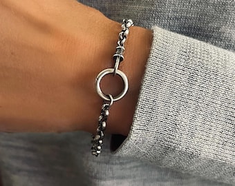 Sterling Silver Oxidized Rolo Bracelet | double clasps | 3.5mm width