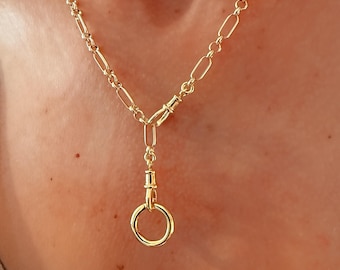 Convertible Gold Trombone Chain | interchangeable charm clasps | 14k Premium Plate