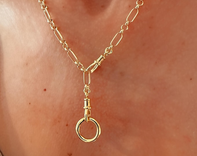 Convertible Gold Trombone Chain | interchangeable charm clasps | 14k Premium Plate