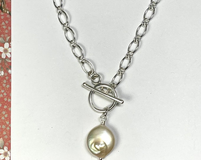 Silver Toggle Coin Pearl Necklace | 925 sterling silver