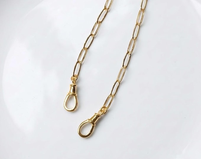 Gold Paperclip Chain Necklace | Swivel Clasps | Charm Holder | 14k Premium Plate