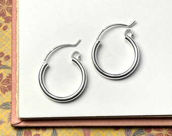 Classic Silver Hoops | lightweight hollow tube, latch back | 925 sterling.