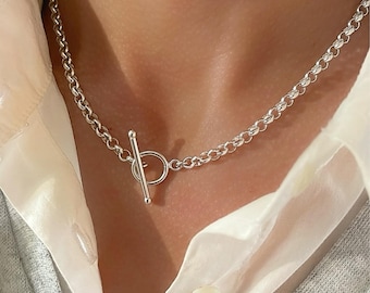 Sterling Silver Rolo Toggle Necklace | 4mm width chain