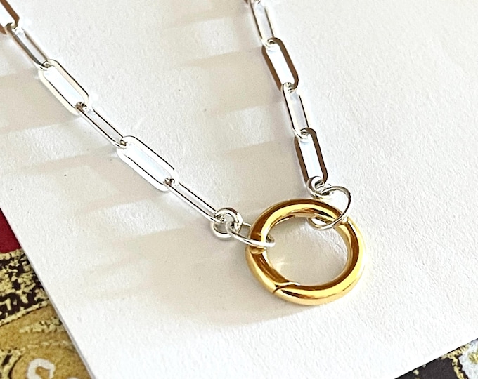 Mixed Metals Paperclip Necklace | charm collector clasp | 925 sterling silver + 14k gold vermeil