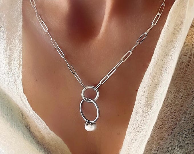 Sterling Silver Ring Holder Paperclip Necklace | Front Keeper Clasp
