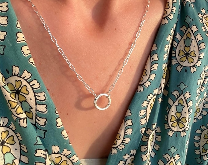Sterling Silver Circle Clasp Necklace | paperclip chain