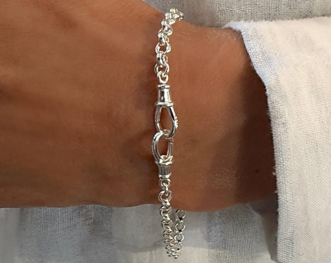Sterling Silver Double Swivel Clasp Bracelet | 4mm Rolo Chain