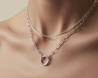 Silver Paperclip Necklace | Charm Collector Clasp
