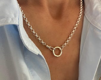 Sterling Silver Rolo Necklace | Double Clasp Chain, 4mm Wide