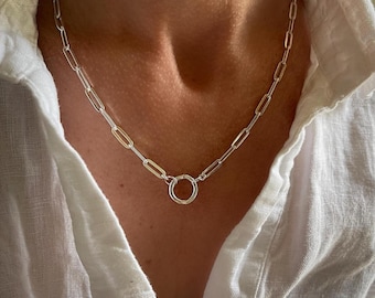 Silver Charm Holder Paperclip Chain Necklace | add your own charms | 925 sterling silver