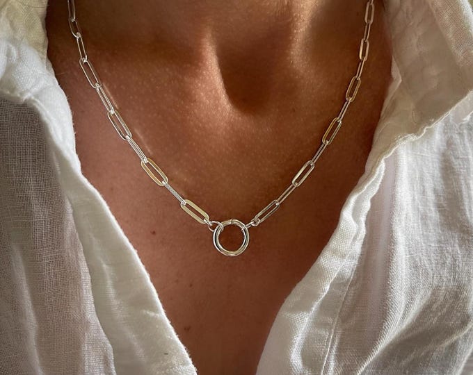Silver Charm Holder Paperclip Chain Necklace | add your own charms | 925 sterling silver