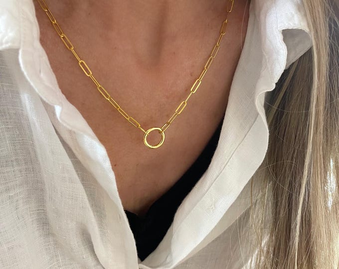 Gold Paperclip Necklace | charm collector clasp | gold vermeil | 925 sterling silver base