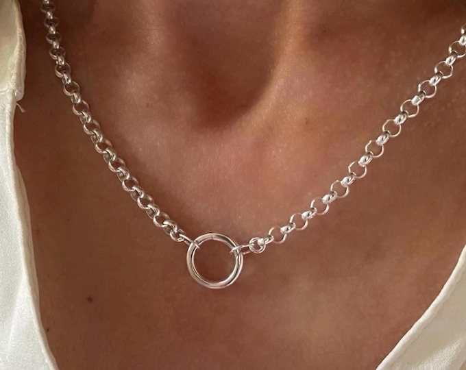 Silver Rolo Charm Clasp Necklace | add your own charms | 4mm wide | 925 silver jewelry