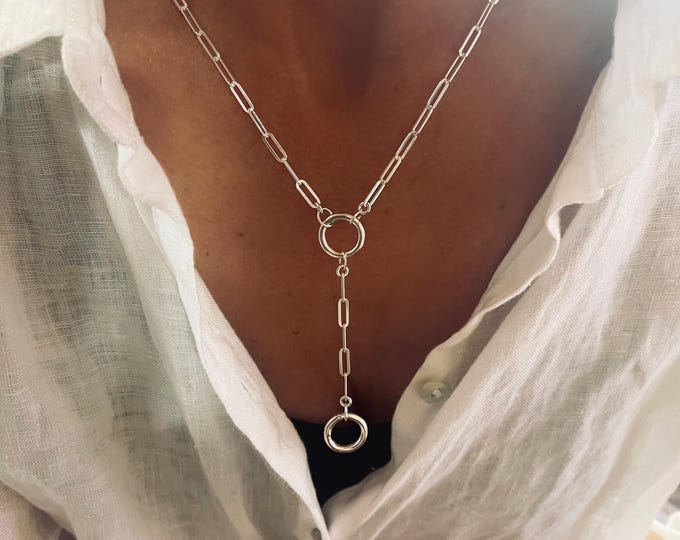 Sterling Silver Paperclip Chain Necklace | Double Charm Clasp, Removable Extension | 3.5mm width