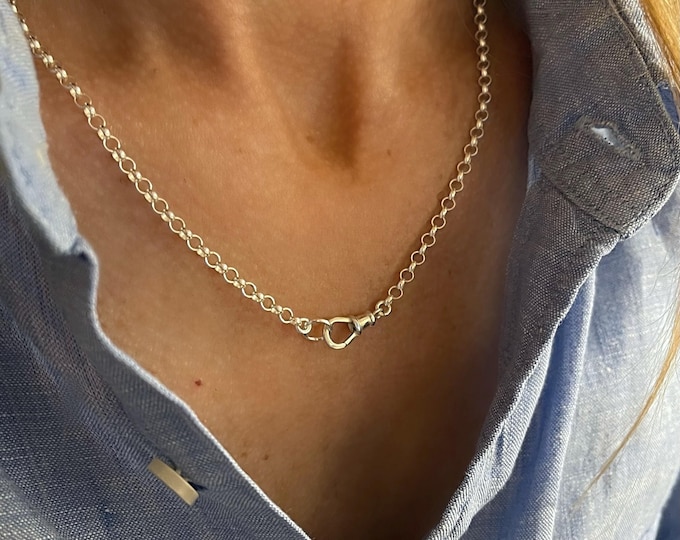 Silver Swivel Albert Clip Necklace | rolo chain 3mm | 2 metal options