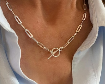925 Silver Flat Paperclip Chain | toggle clasp | 4 x 11.5mm links