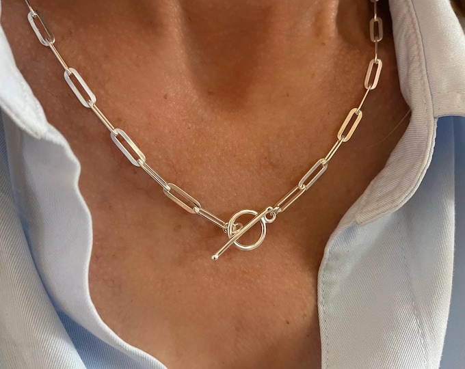 925 Silver Flat Paperclip Chain | toggle clasp | 4 x 11.5mm links