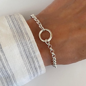 Sterling Silver Rolo Bracelet | Charm Clasp | 4mm width chain
