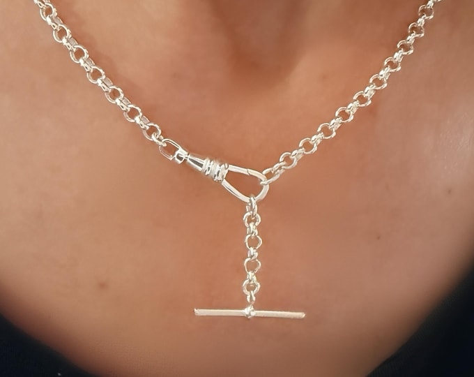 Sterling Silver Rolo Chain, Large Swivel Clasp and T-bar drop