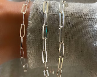 Silver Flat Paperclip Chain Bracelet | 925 sterling silver | 3 width options