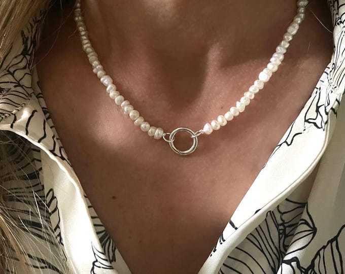 Pearl Choker Charm Clasp Necklace | add your own charms | 16.5 inches long | gift for her