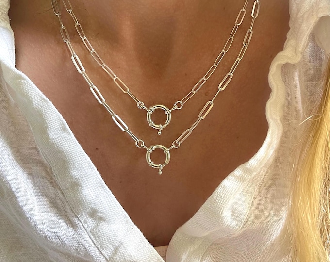 Silver Anchor Clasp Necklace | 2 paperclip chain options | 925 sterling silver |  gift for her