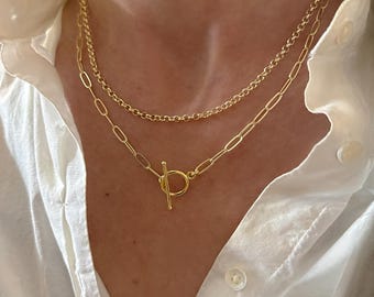Gold Toggle Paperclip Necklace | 14K Gold Heavy-Plate
