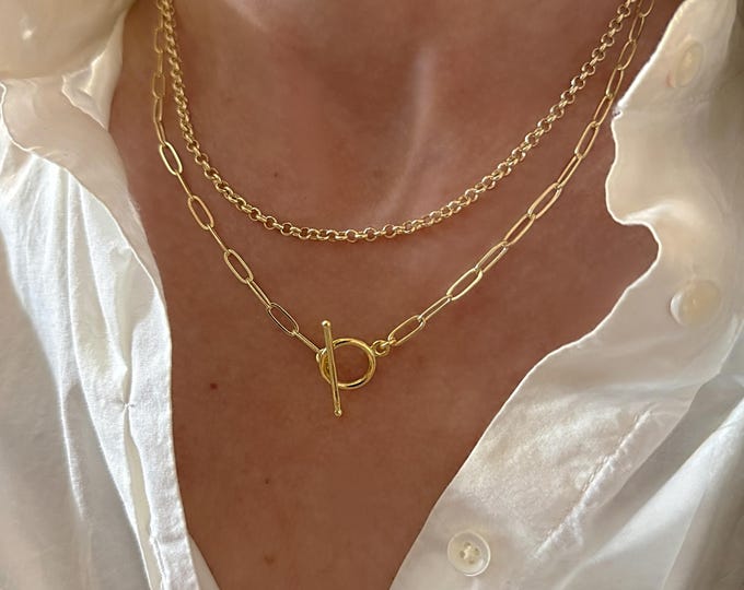 Gold Toggle Paperclip Necklace | 14K Gold Heavy-Plate