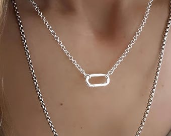 Silver Rolo Carabiner Clasp Necklace | 2 metal options