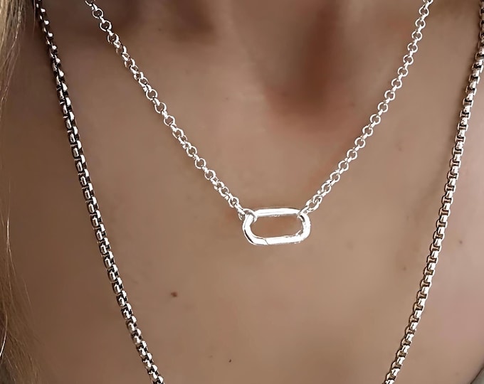 Silver Rolo Carabiner Charm Clasp Necklace | 2 metal options