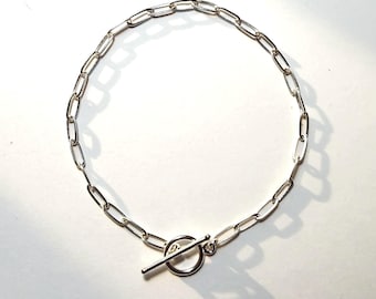 Silver Flat Paperclip Toggle Bracelet | 925 sterling silver | 4x11.5mm