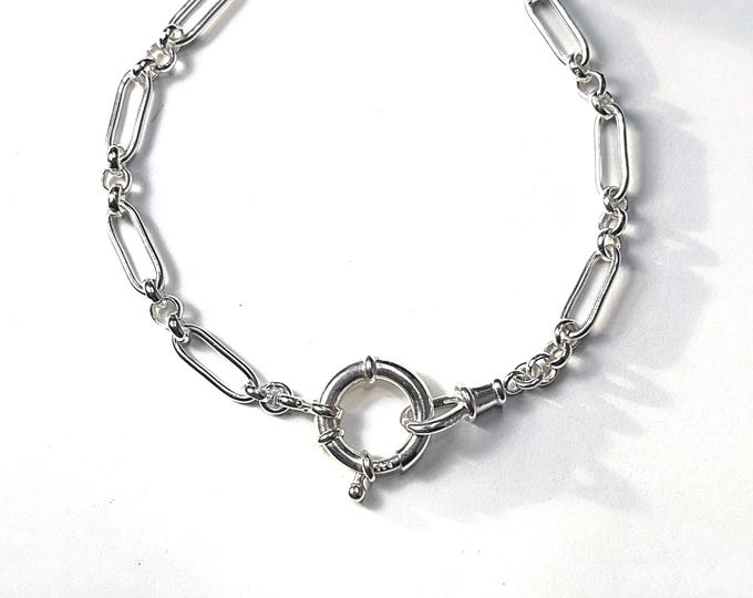 Sterling Silver Trombone Chain Bracelet | mariner clasp and swivel clasp