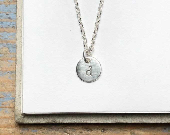 Personalized Initial Necklace | custom small circle disc pendant | 925 sterling silver