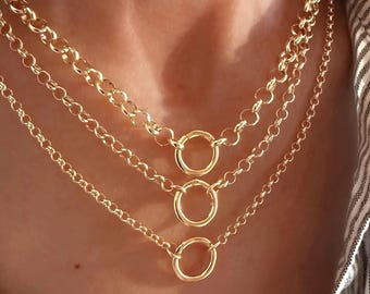 Premium Gold Plate Rolo Charm Clasp Necklace | 3 chain width options