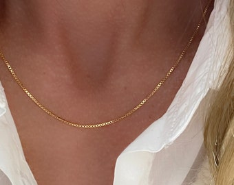 Gold Box Chain Necklace | 14k gold over 925 sterling silver | 1mm wide