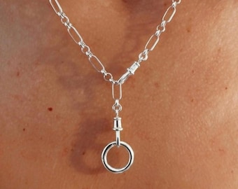 Convertible Trombone Chain Necklace | interchangeable charm clasps | lightweight, 925 Premium Plate
