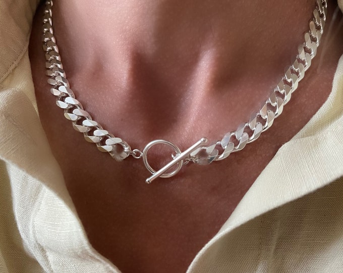Solid Sterling Silver Curb Chain Necklace | 8.1m wide | toggle of lobster clasp
