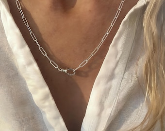 Silver Paperclip Necklace | swivel clasp | solid sterling or sterling heavy-plate