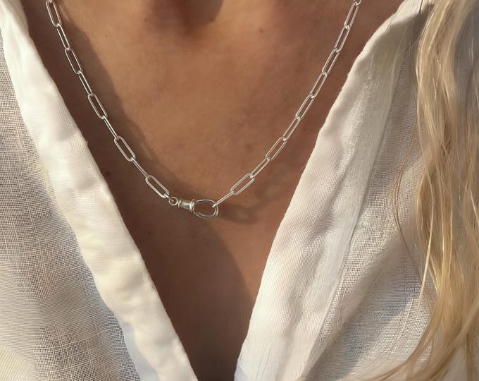 Sterling Silver Paperclip Necklace | swivel clasp | flat paperclip chain
