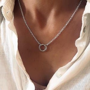 Sterling Silver Rolo Charm Clasp Necklace | Add Your Own Charms afbeelding 3