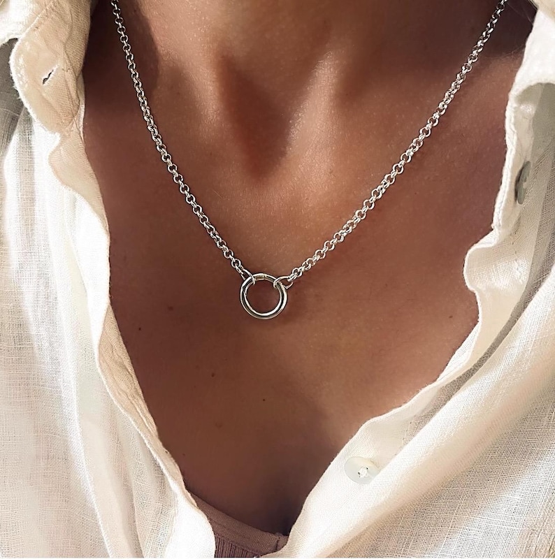 Sterling Silver Rolo Charm Clasp Necklace | Add Your Own Charms afbeelding 3