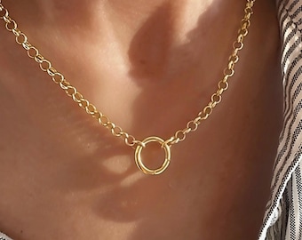 Gold Charm Keeper Necklace | 4mm rolo Chain | 14K Gold Premium Plate