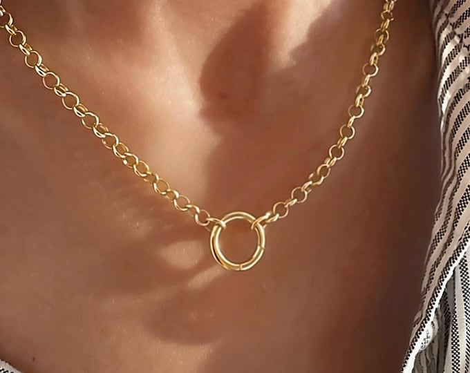 Gold Charm Keeper Necklace | 4mm rolo Chain | 14K Gold Premium Plate