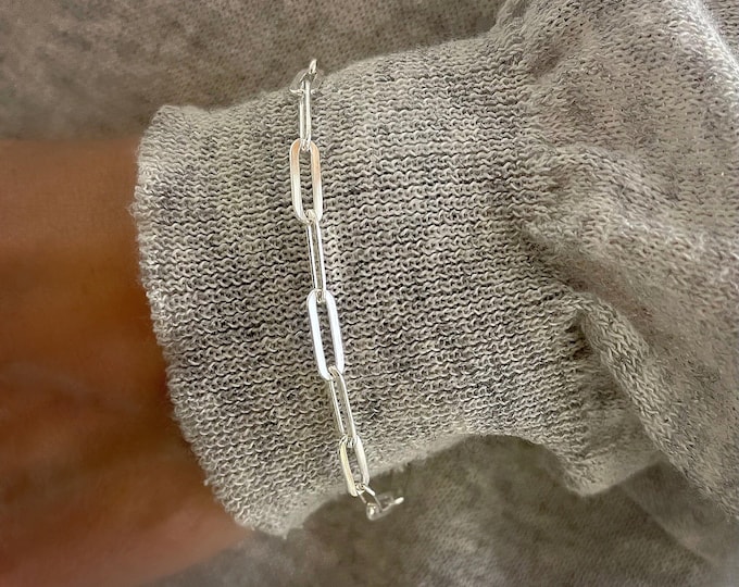 925 Silver Flat Paperclip Bracelet | sterling silver | 4 x 11.5mm links