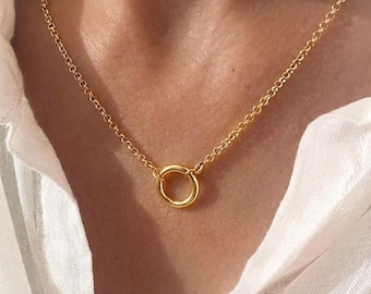 Gold Rolo Charm Clasp Necklace | 14K Premium Plate