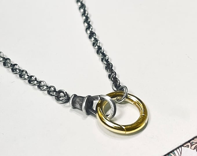 Oxidized Sterling Silver Rolo Chain  | Gold Charm Clasp | 2.8mm Belcher Chain