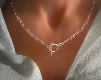 925 Silver Toggle Paperclip Necklace | 3mm smooth links