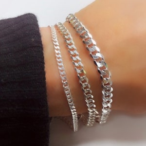 Silver Curb Chain Bracelet | 925 sterling silver | 3 widths