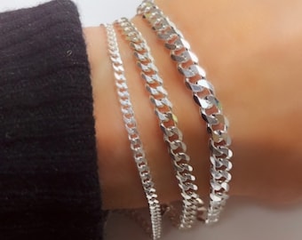 Silver Curb Chain Bracelet | 925 sterling silver | 3 widths